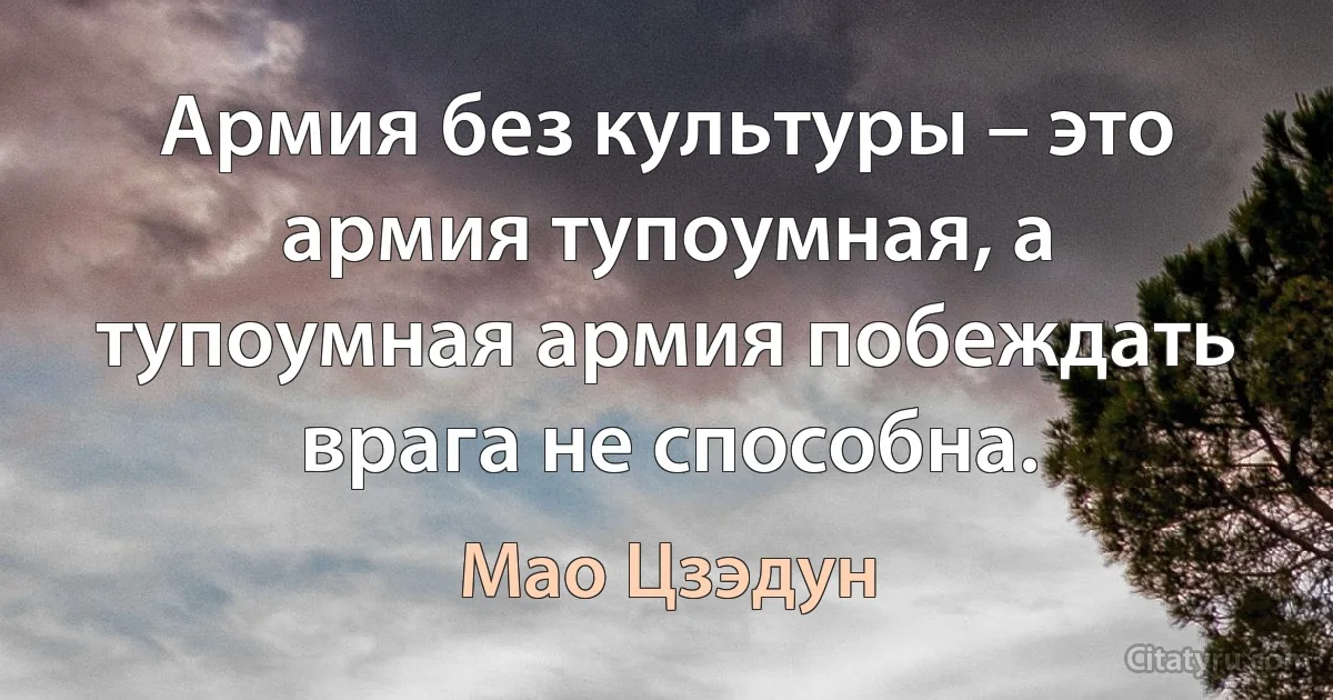 Армия без культуры – это армия тупоумная, а тупоумная армия побеждать врага не способна. (Мао Цзэдун)