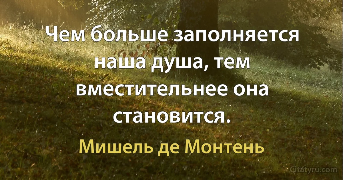 Чем больше заполняется наша душа, тем вместительнее она становится. (Мишель де Монтень)