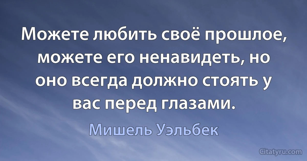 Можете любить своё прошлое, можете его ненавидеть, но оно всегда должно стоять у вас перед глазами. (Мишель Уэльбек)