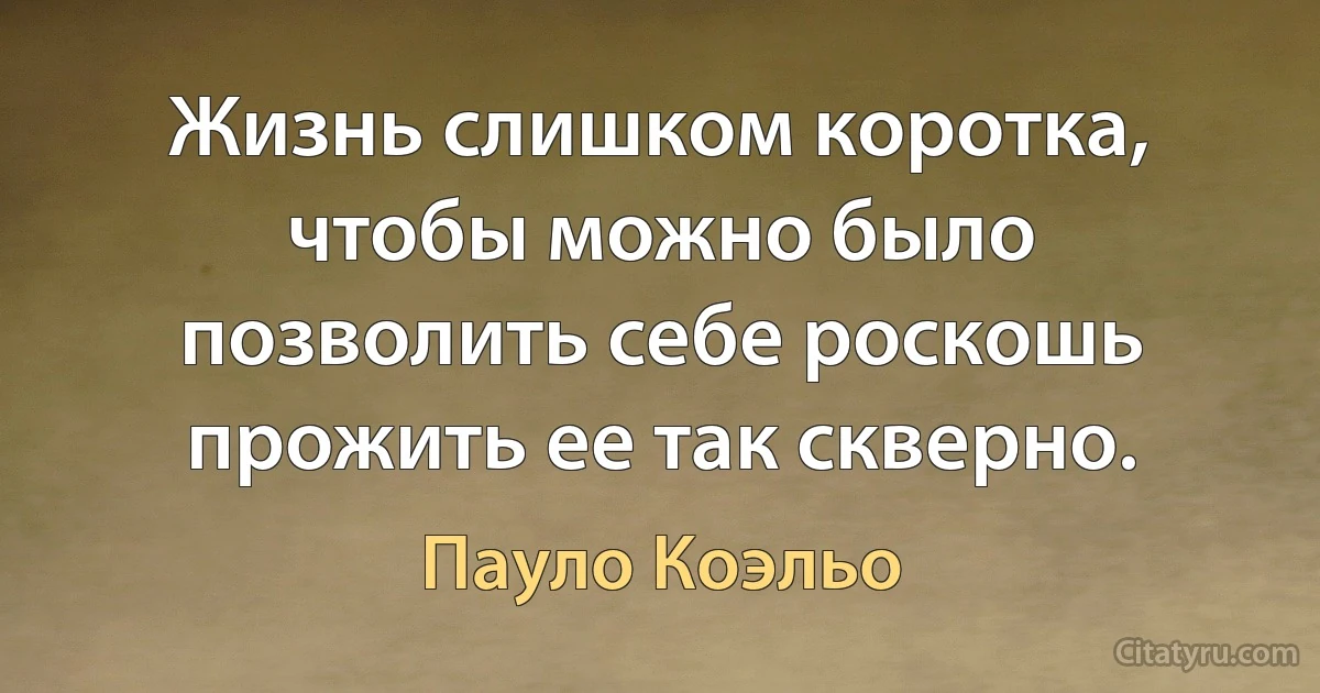 Жизнь слишком коротка, чтобы можно было позволить себе роскошь прожить ее так скверно. (Пауло Коэльо)