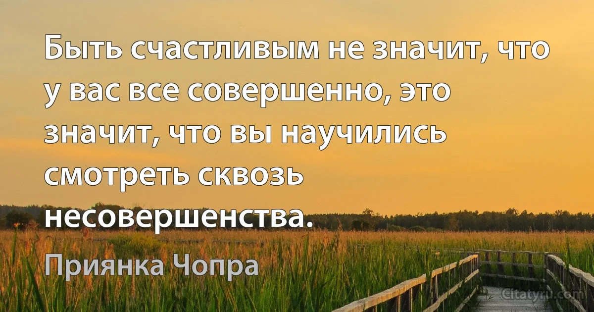 Быть счастливым не значит, что у вас все совершенно, это значит, что вы научились смотреть сквозь несовершенства. (Приянка Чопра)