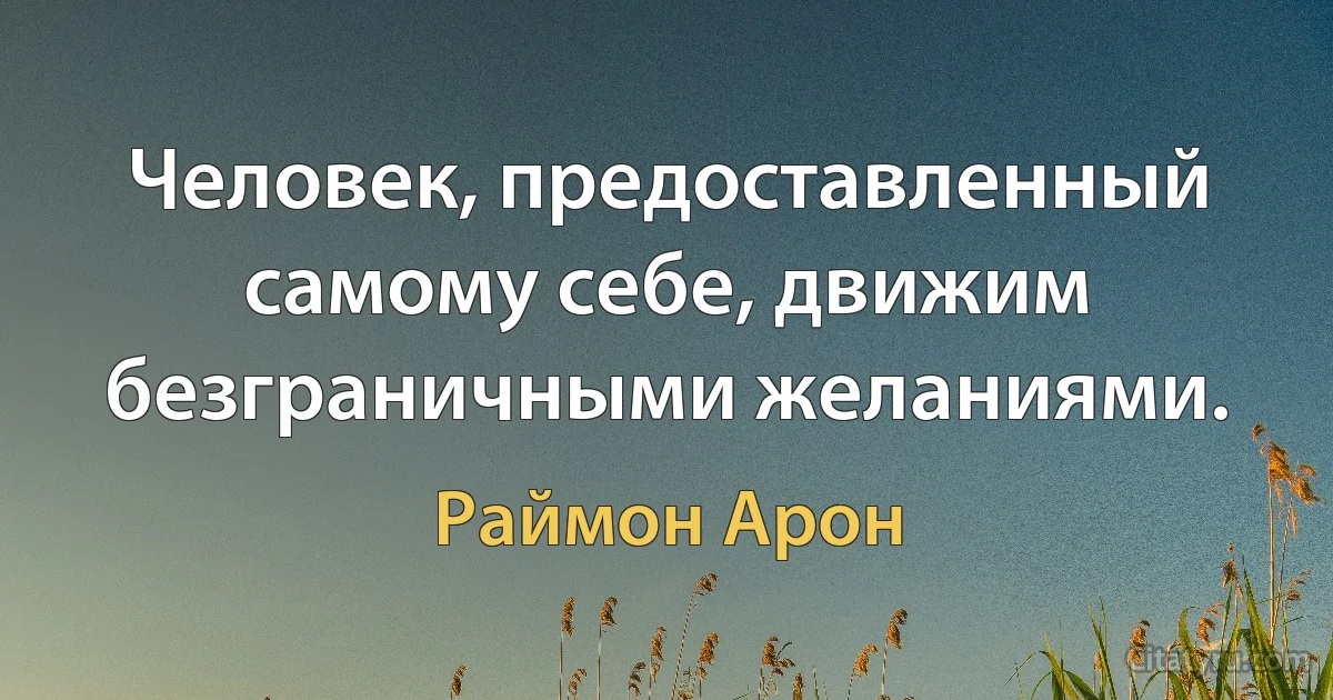 Человек, предоставленный самому себе, движим безграничными желаниями. (Раймон Арон)