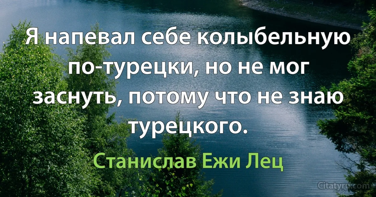 Я напевал себе колыбельную по-турецки, но не мог заснуть, потому что не знаю турецкого. (Станислав Ежи Лец)