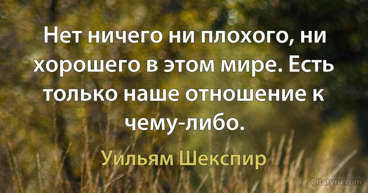 Нет ничего ни плохого, ни хорошего в этом мире. Есть только наше отношение к чему-либо. (Уильям Шекспир)