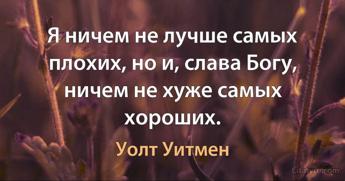 Я ничем не лучше самых плохих, но и, слава Богу, ничем не хуже самых хороших. (Уолт Уитмен)