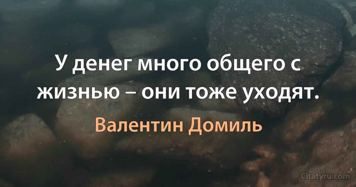 У денег много общего с жизнью – они тоже уходят. (Валентин Домиль)