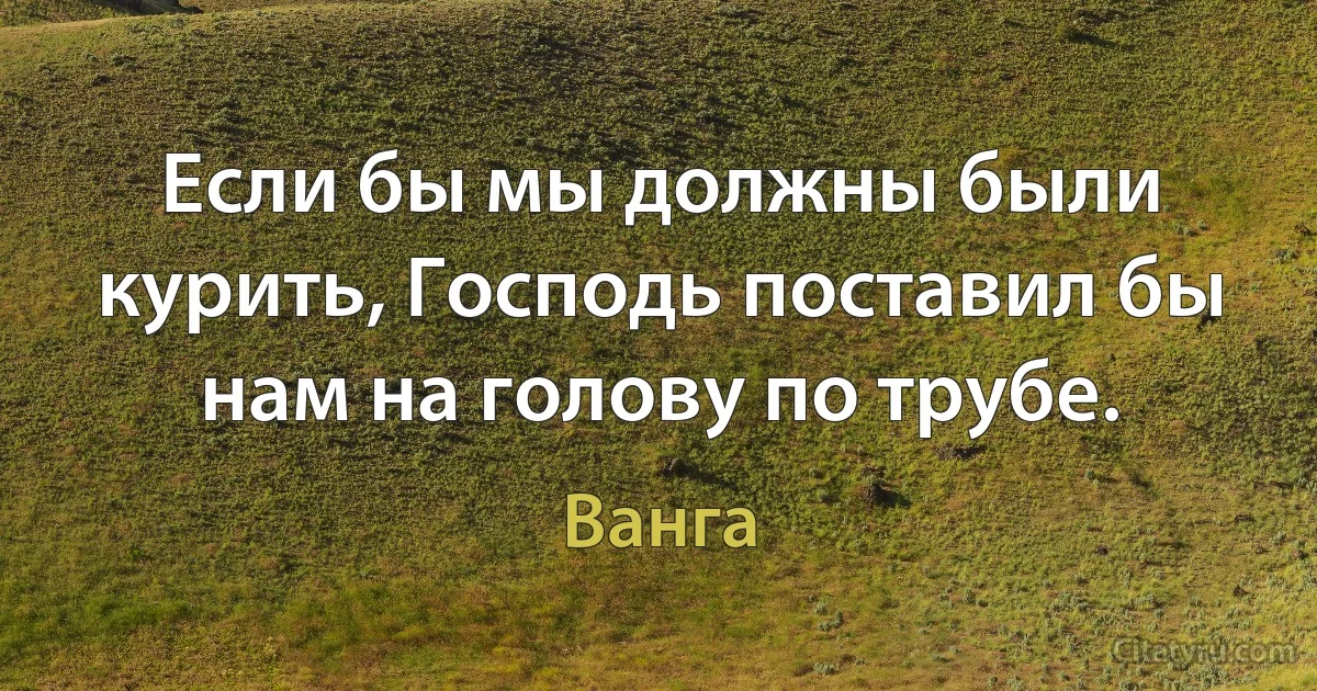 Если бы мы должны были курить, Господь поставил бы нам на голову по трубе. (Ванга)