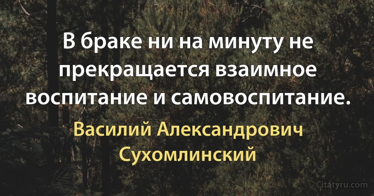 В браке ни на минуту не прекращается взаимное воспитание и самовоспитание. (Василий Александрович Сухомлинский)