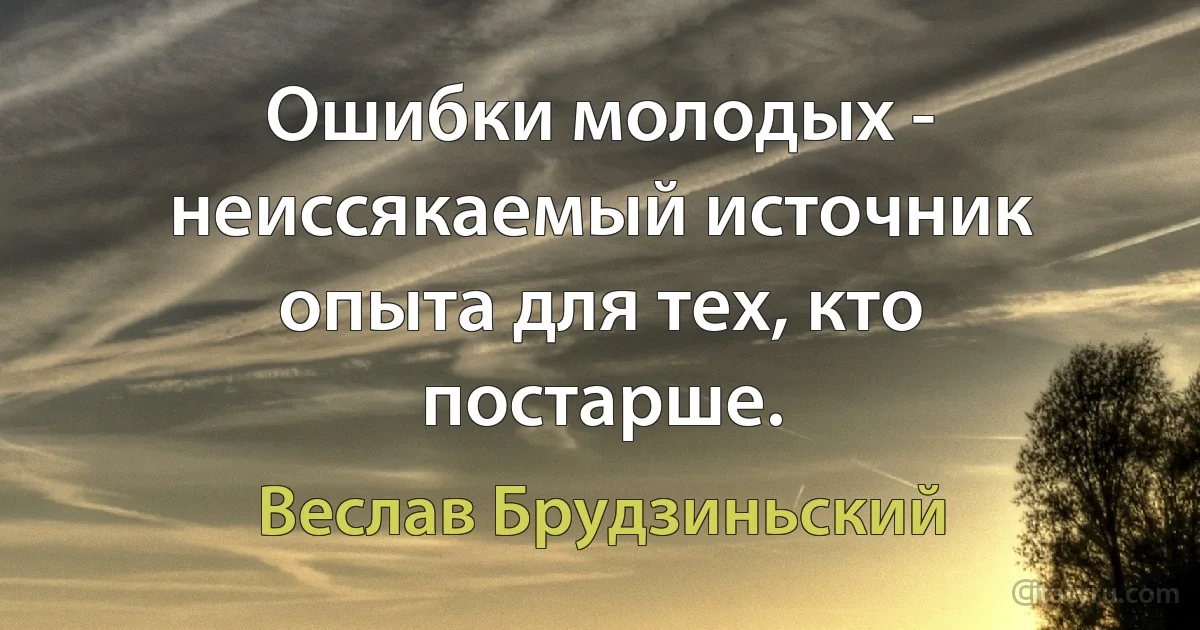 Ошибки молодых - неиссякаемый источник опыта для тех, кто постарше. (Веслав Брудзиньский)