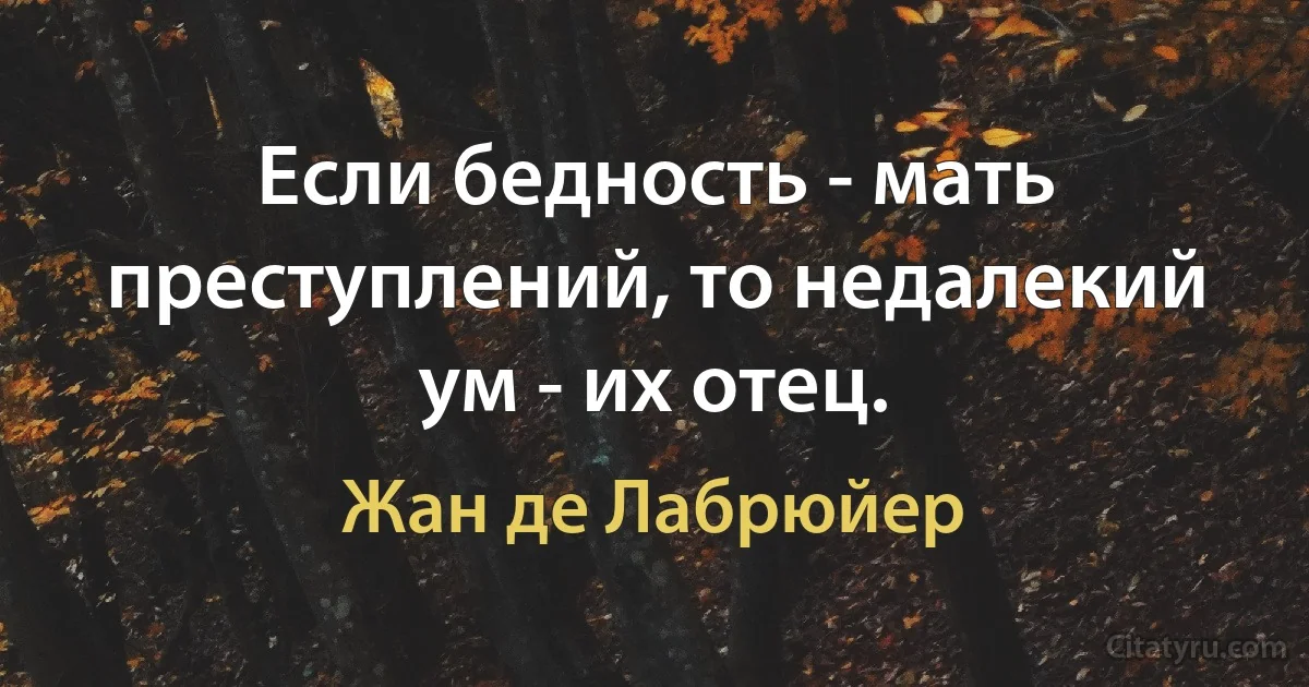 Если бедность - мать преступлений, то недалекий ум - их отец. (Жан де Лабрюйер)