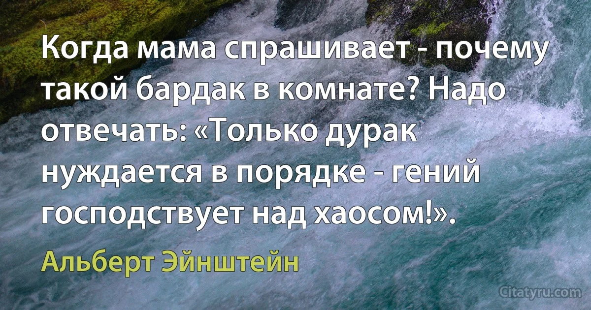 Когда мама спрашивает - почему такой бардак в комнате? Надо отвечать: «Только дурак нуждается в порядке - гений господствует над хаосом!». (Альберт Эйнштейн)