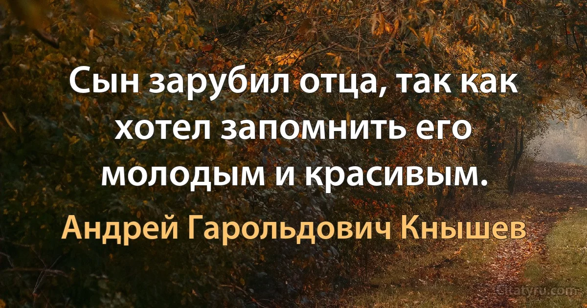 Сын зарубил отца, так как хотел запомнить его молодым и красивым. (Андрей Гарольдович Кнышев)