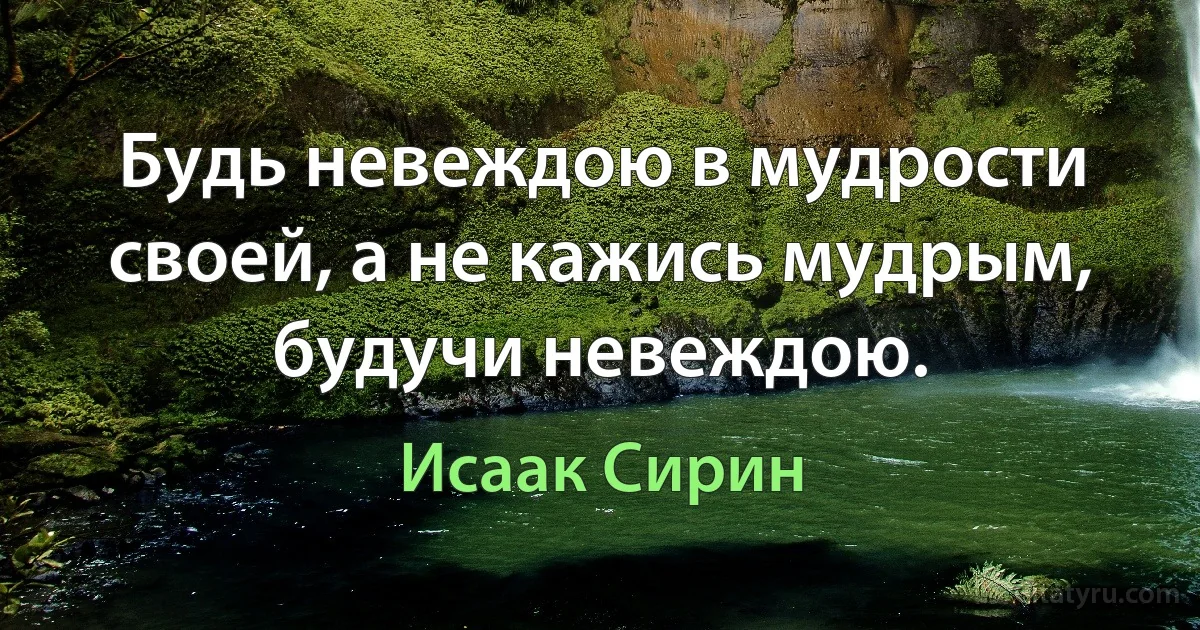 Будь невеждою в мудрости своей, а не кажись мудрым, будучи невеждою. (Исаак Сирин)
