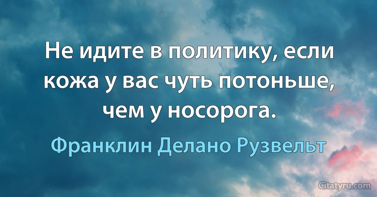 Не идите в политику, если кожа у вас чуть потоньше, чем у носорога. (Франклин Делано Рузвельт)