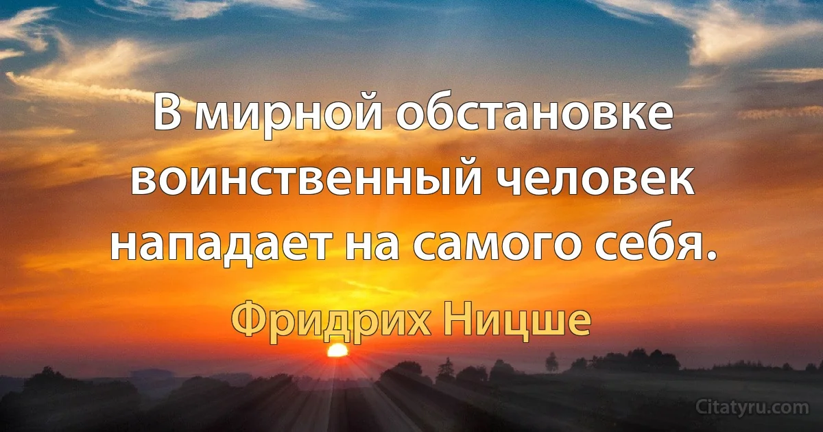 В мирной обстановке воинственный человек нападает на самого себя. (Фридрих Ницше)