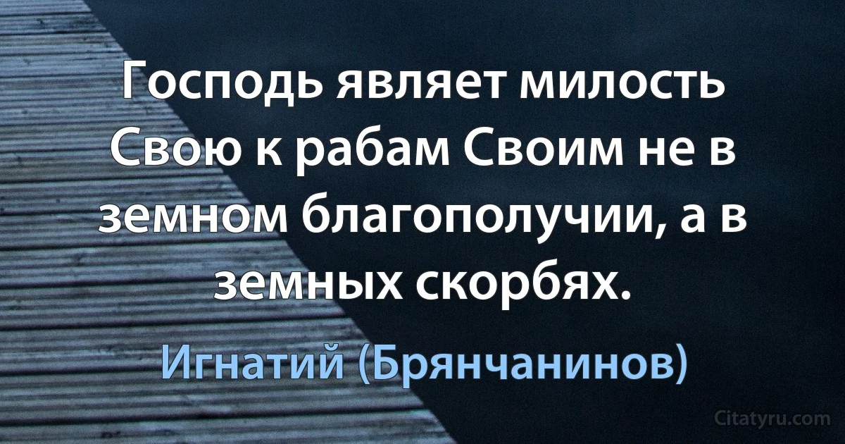 Господь являет милость Свою к рабам Своим не в земном благополучии, а в земных скорбях. (Игнатий (Брянчанинов))