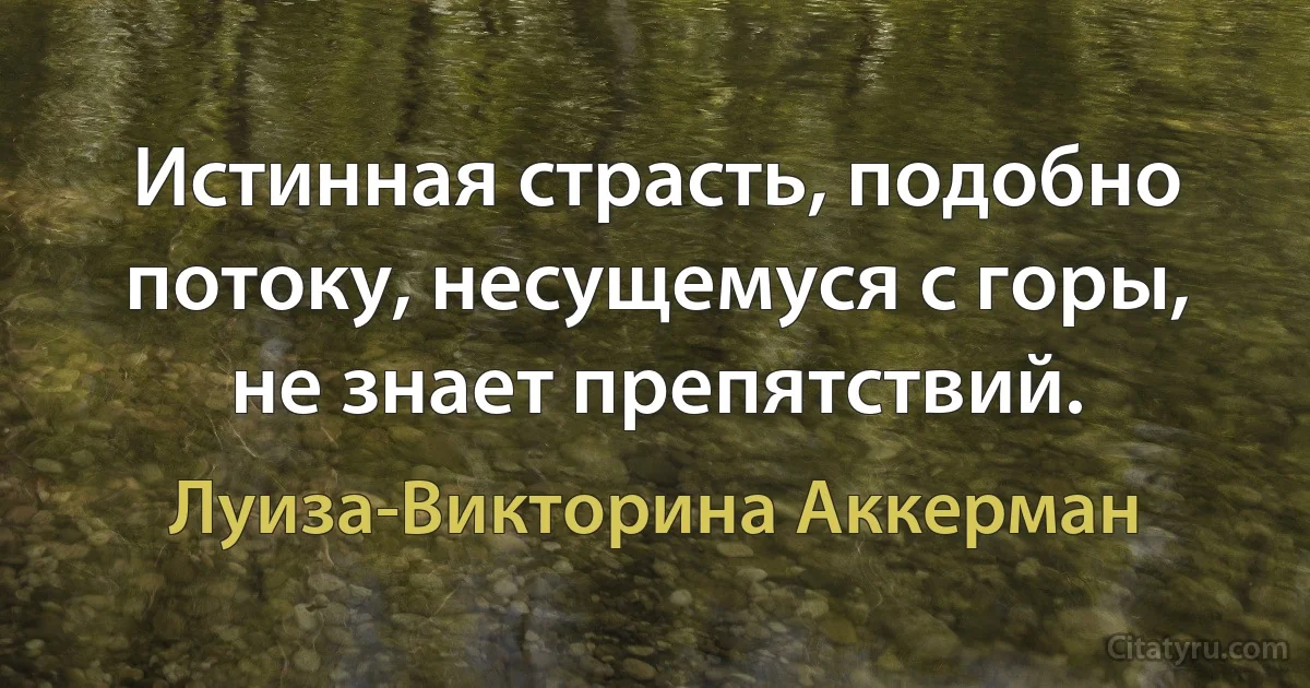 Истинная страсть, подобно потоку, несущемуся с горы, не знает препятствий. (Луиза-Викторина Аккерман)