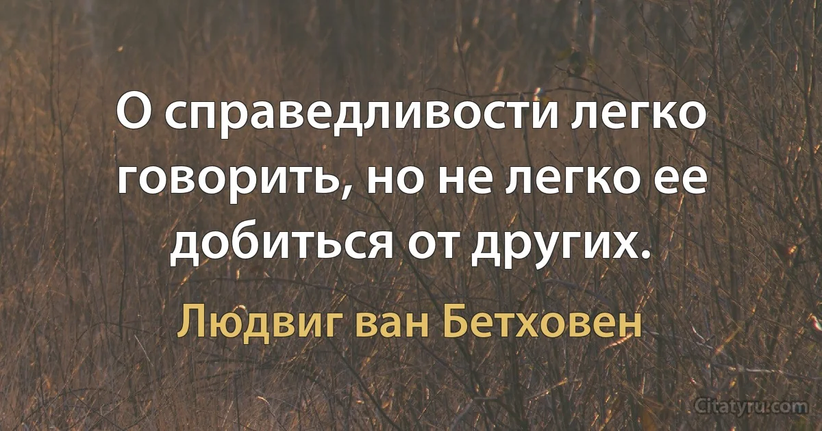 О справедливости легко говорить, но не легко ее добиться от других. (Людвиг ван Бетховен)