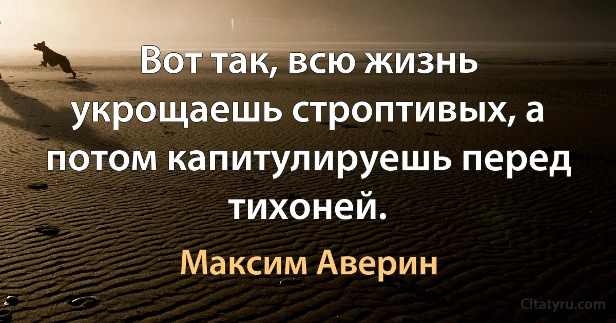 Вот так, всю жизнь укрощаешь строптивых, а потом капитулируешь перед тихоней. (Максим Аверин)