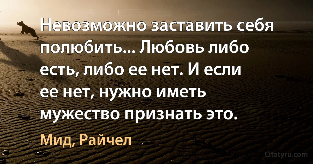 Невозможно заставить себя полюбить... Любовь либо есть, либо ее нет. И если ее нет, нужно иметь мужество признать это. (Мид, Райчел)