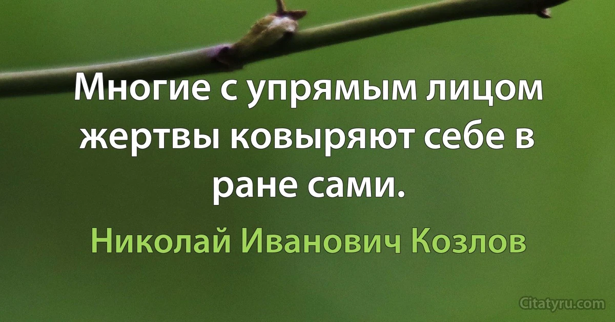 Многие с упрямым лицом жертвы ковыряют себе в ране сами. (Николай Иванович Козлов)