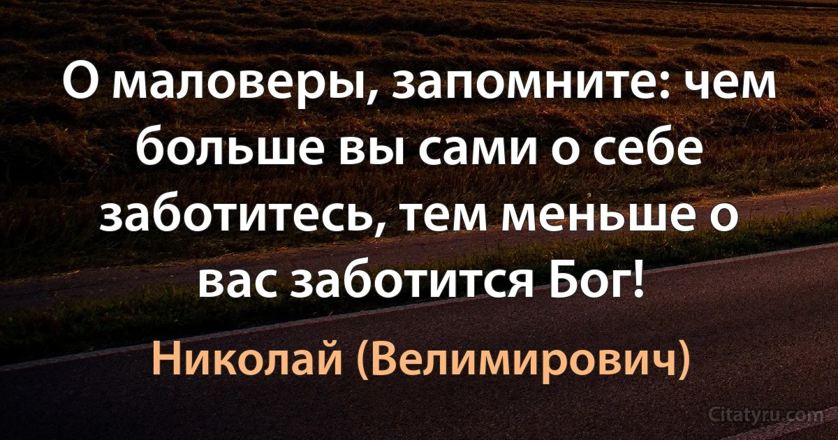 О маловеры, запомните: чем больше вы сами о себе заботитесь, тем меньше о вас заботится Бог! (Николай (Велимирович))