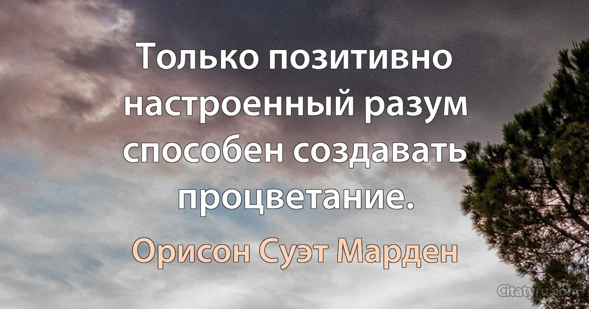 Только позитивно настроенный разум способен создавать процветание. (Орисон Суэт Марден)