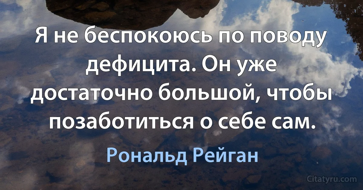 Я не беспокоюсь по поводу дефицита. Он уже достаточно большой, чтобы позаботиться о себе сам. (Рональд Рейган)