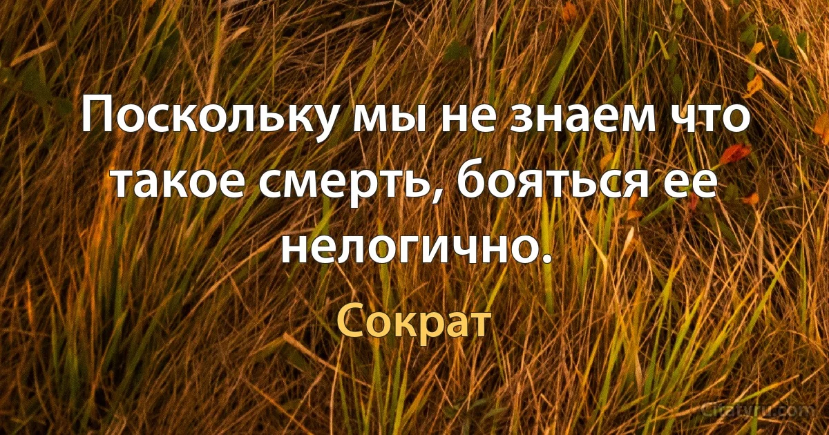 Поскольку мы не знаем что такое смерть, бояться ее нелогично. (Сократ)