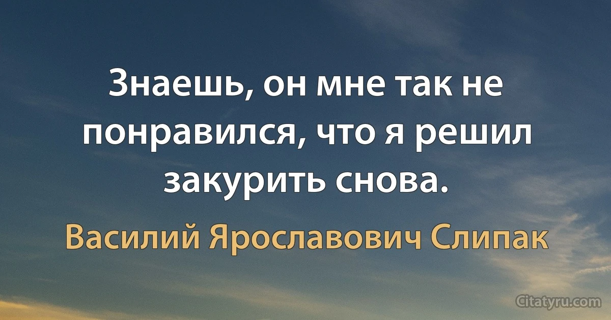 Знаешь, он мне так не понравился, что я решил закурить снова. (Василий Ярославович Слипак)