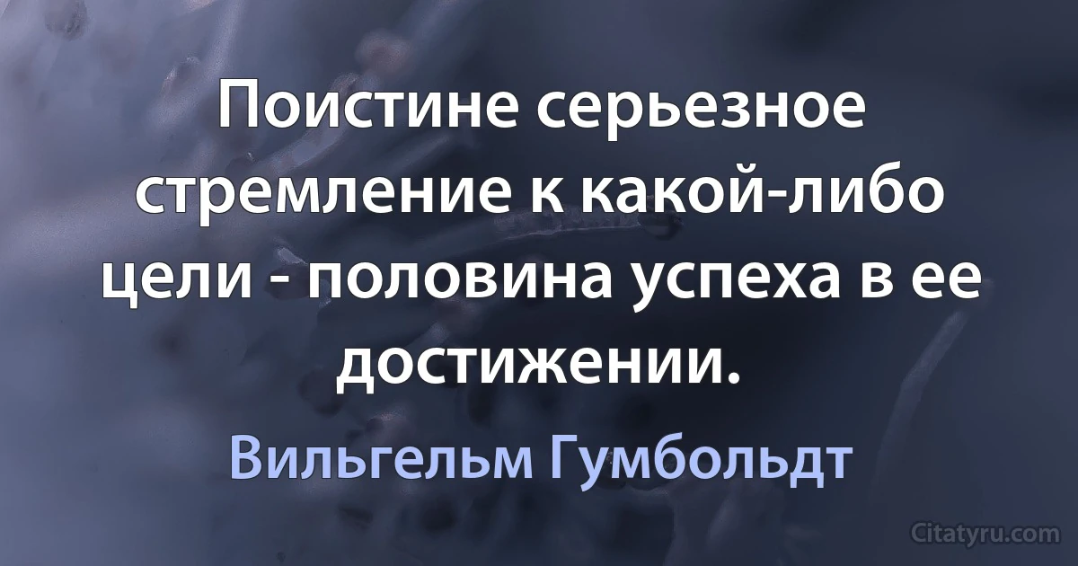 Поистине серьезное стремление к какой-либо цели - половина успеха в ее достижении. (Вильгельм Гумбольдт)