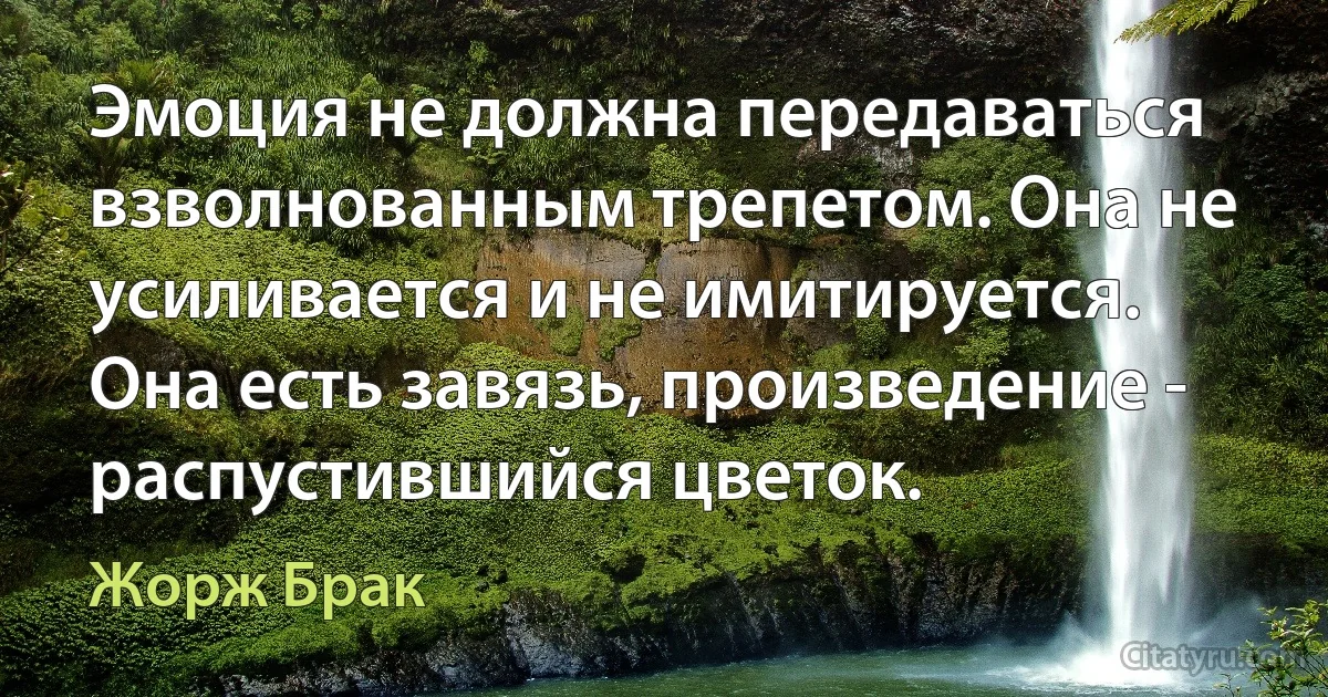 Эмоция не должна передаваться взволнованным трепетом. Она не усиливается и не имитируется. Она есть завязь, произведение - распустившийся цветок. (Жорж Брак)