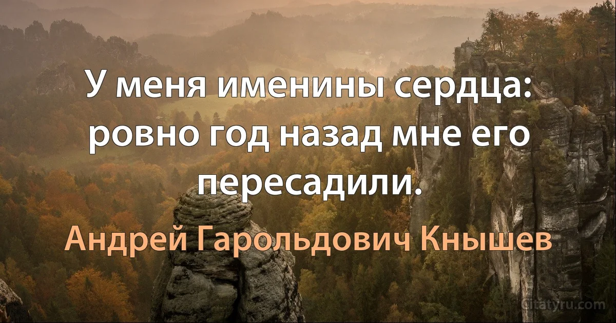 У меня именины сердца: ровно год назад мне его пересадили. (Андрей Гарольдович Кнышев)