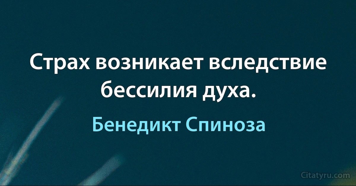 Страх возникает вследствие бессилия духа. (Бенедикт Спиноза)