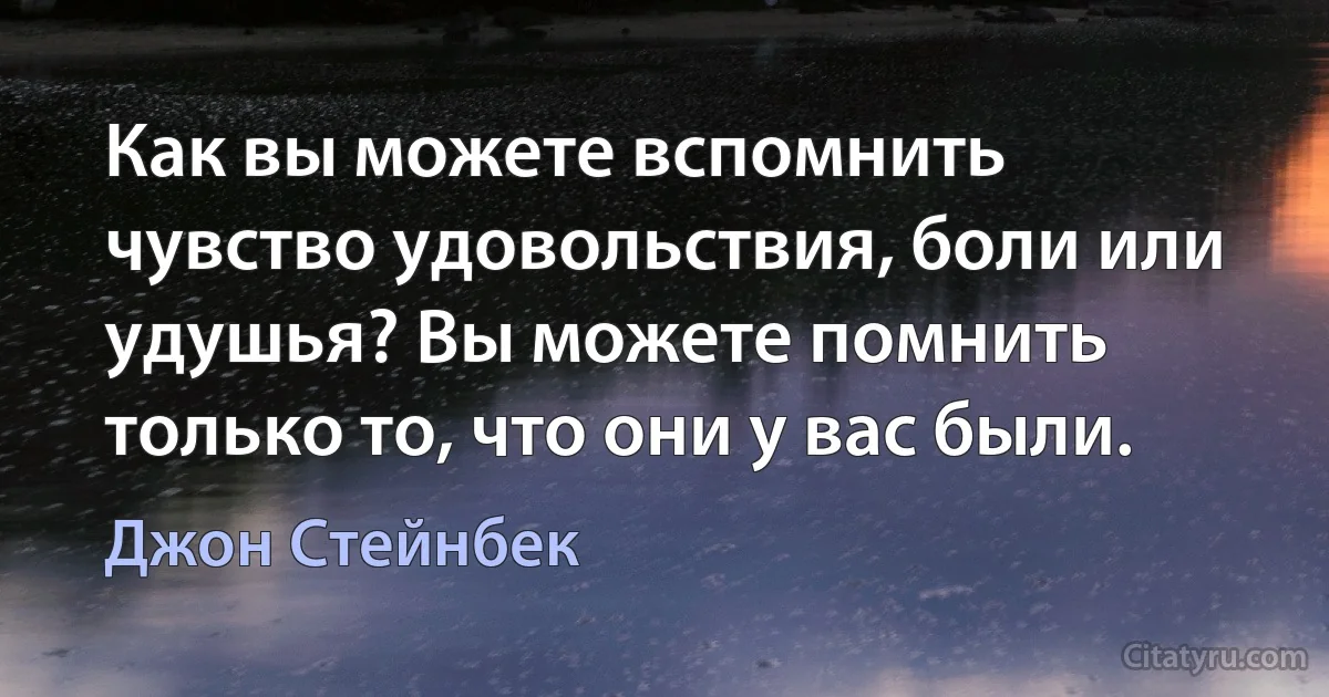 Как вы можете вспомнить чувство удовольствия, боли или удушья? Вы можете помнить только то, что они у вас были. (Джон Стейнбек)