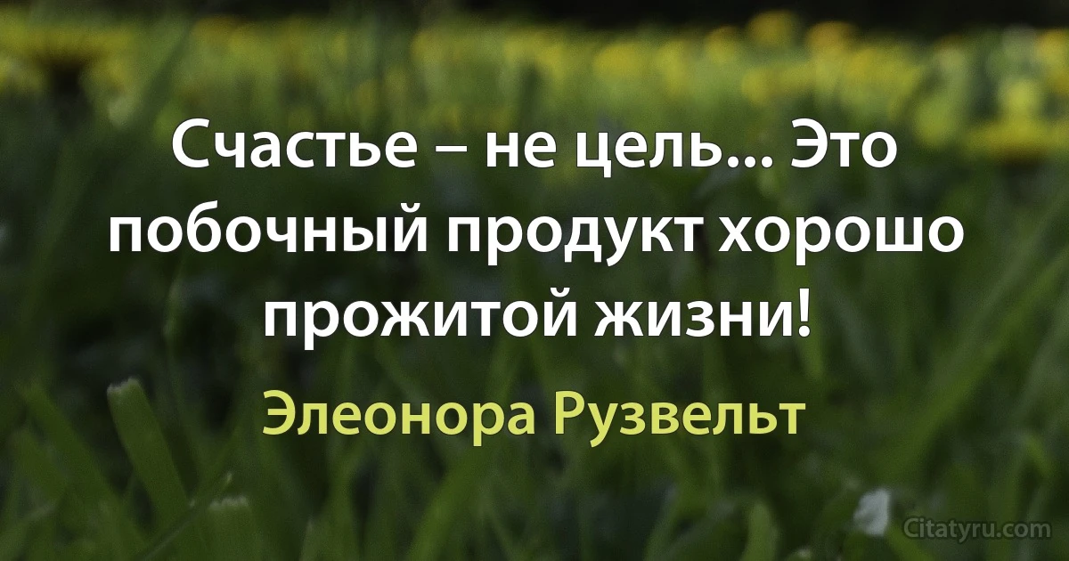 Счастье – не цель... Это побочный продукт хорошо прожитой жизни! (Элеонора Рузвельт)