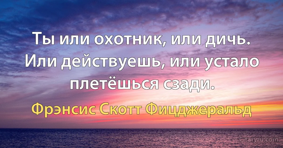 Ты или охотник, или дичь. Или действуешь, или устало плетёшься сзади. (Фрэнсис Скотт Фицджеральд)