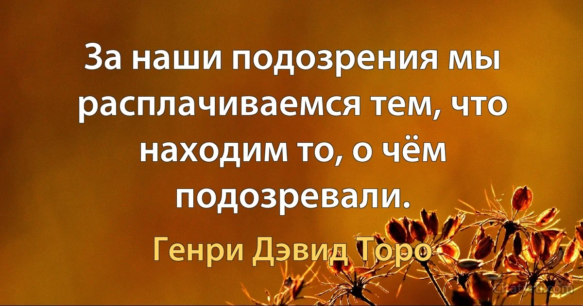 За наши подозрения мы расплачиваемся тем, что находим то, о чём подозревали. (Генри Дэвид Торо)