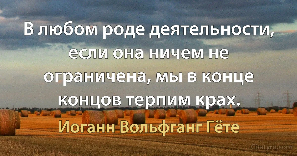 В любом роде деятельности, если она ничем не ограничена, мы в конце концов терпим крах. (Иоганн Вольфганг Гёте)