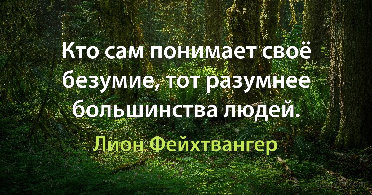 Кто сам понимает своё безумие, тот разумнее большинства людей. (Лион Фейхтвангер)