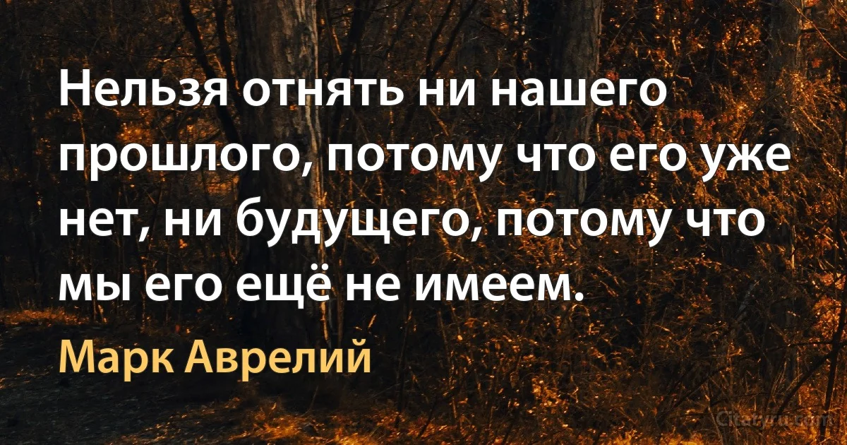 Нельзя отнять ни нашего прошлого, потому что его уже нет, ни будущего, потому что мы его ещё не имеем. (Марк Аврелий)