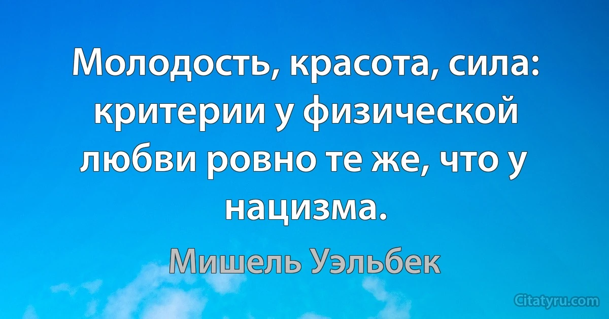 Молодость, красота, сила: критерии у физической любви ровно те же, что у нацизма. (Мишель Уэльбек)