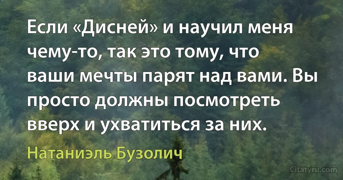 Если «Дисней» и научил меня чему-то, так это тому, что ваши мечты парят над вами. Вы просто должны посмотреть вверх и ухватиться за них. (Натаниэль Бузолич)