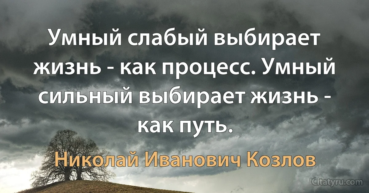 Умный слабый выбирает жизнь - как процесс. Умный сильный выбирает жизнь - как путь. (Николай Иванович Козлов)