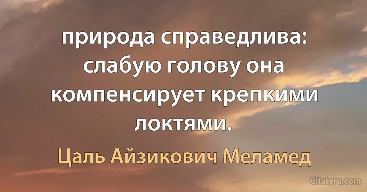 природа справедлива: слабую голову она компенсирует крепкими локтями. (Цаль Айзикович Меламед)