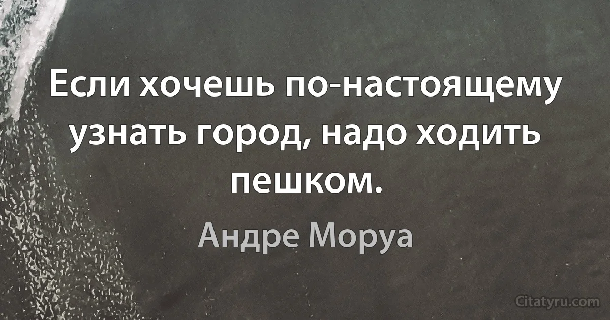 Если хочешь по-настоящему узнать город, надо ходить пешком. (Андре Моруа)