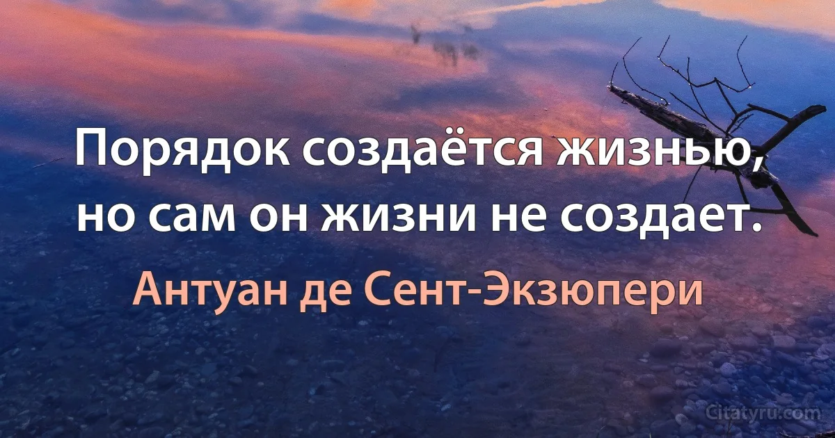 Порядок создаётся жизнью, но сам он жизни не создает. (Антуан де Сент-Экзюпери)