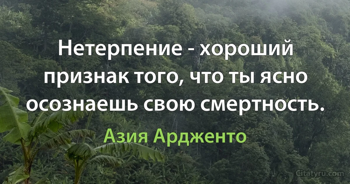 Нетерпение - хороший признак того, что ты ясно осознаешь свою смертность. (Азия Ардженто)