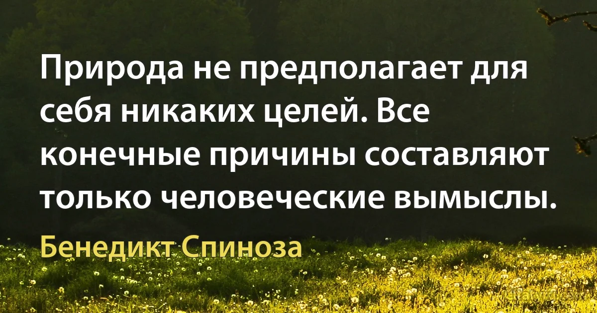 Природа не предполагает для себя никаких целей. Все конечные причины составляют только человеческие вымыслы. (Бенедикт Спиноза)