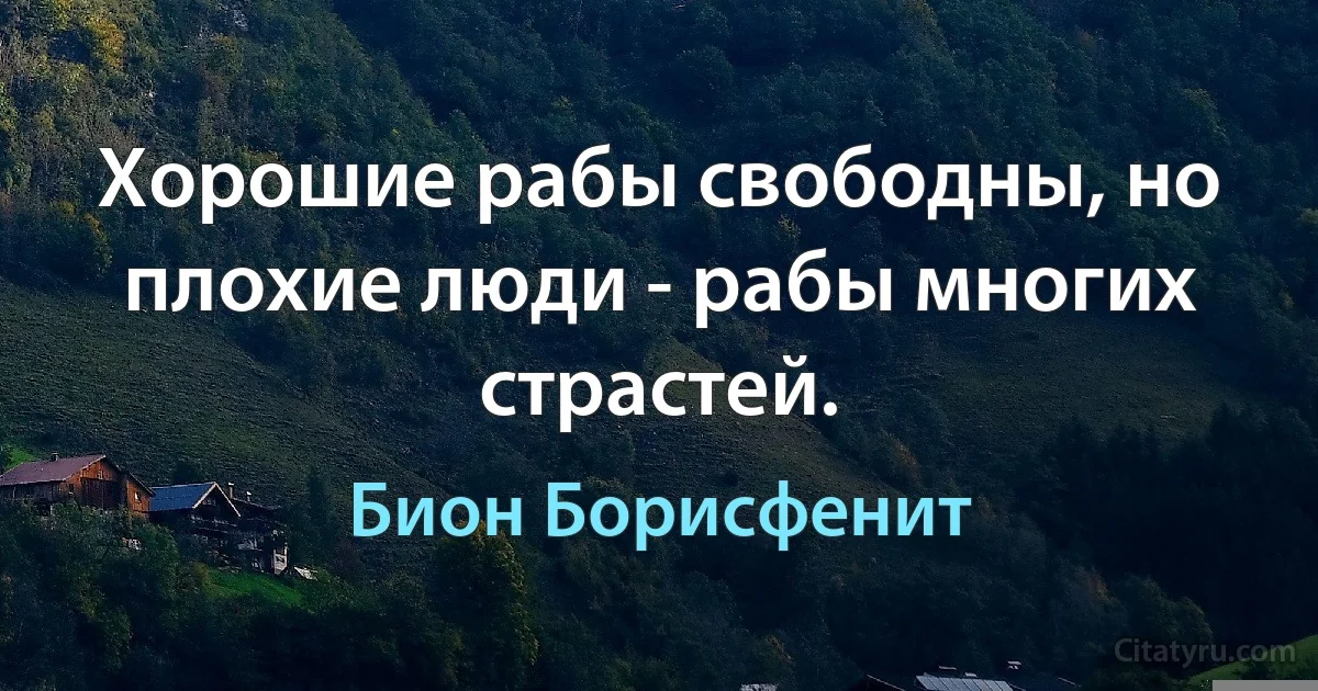 Хорошие рабы свободны, но плохие люди - рабы многих страстей. (Бион Борисфенит)